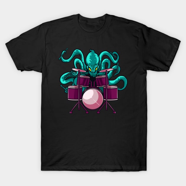 Funny Octopus Playing Drums Drummer kit Gifts For Drummers T-Shirt by Proficient Tees